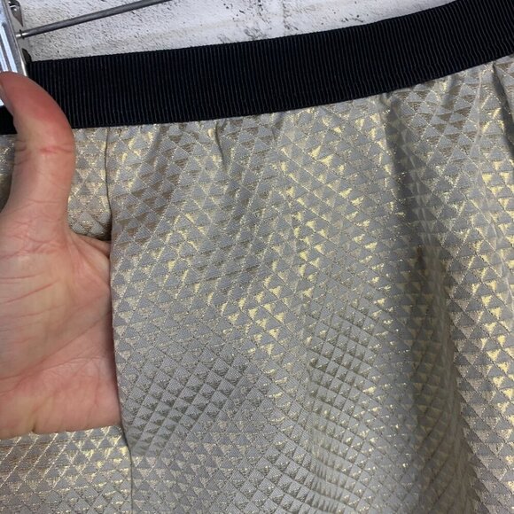Ganni Anthropologie Gold Metallic Pleated A Line Mini Skirt with Pockets - Picture 3 of 13